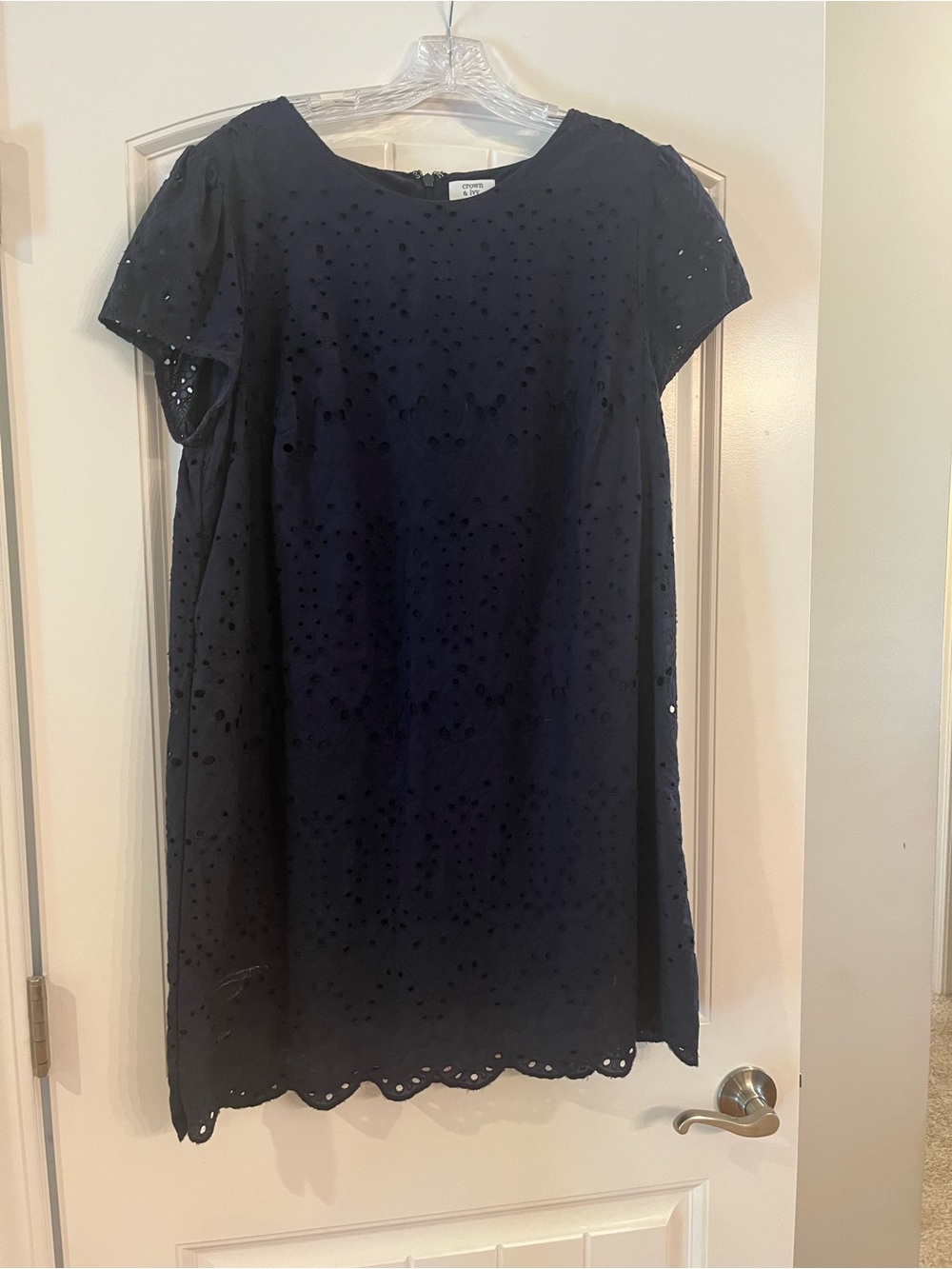 crown & ivy Navy Eyelet Midi Dress